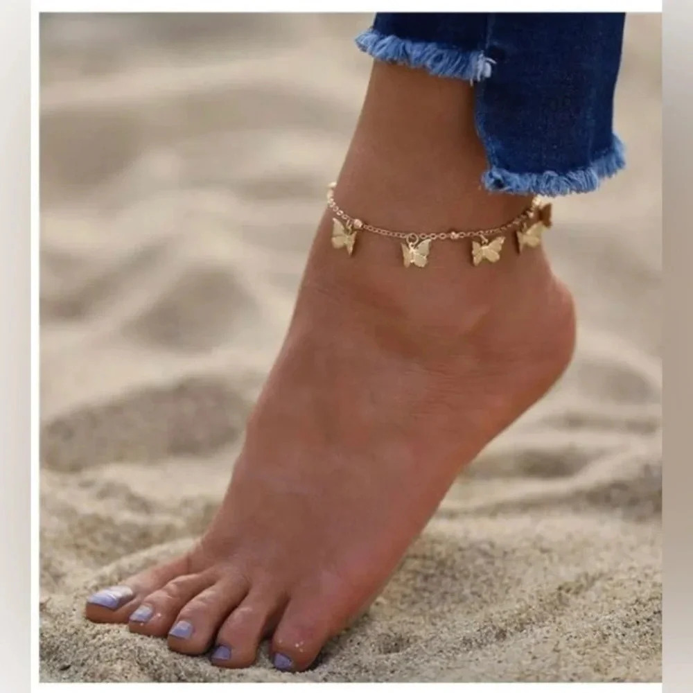 2 LEFT! Bohemian Gold Butterfly Charms Anklet Bracelet